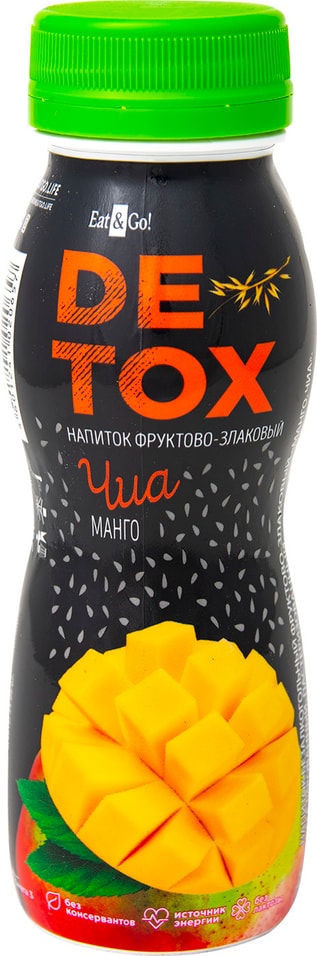 Напиток Eat&Go Detox фруктово-злаковый с манго и чиа 190мл