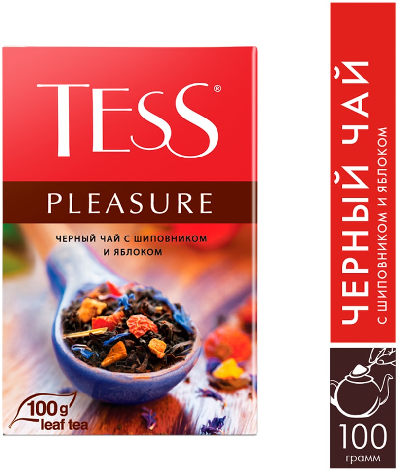 Чай черный Tess Pleasure с шиповником и яблоком 100г