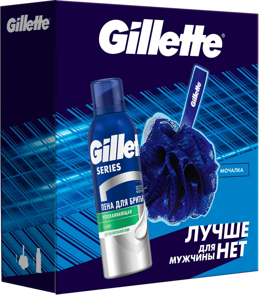 Подарочный набор Gillette Series Пена для бритья успокаивающая 200мл + Мочалка для душа