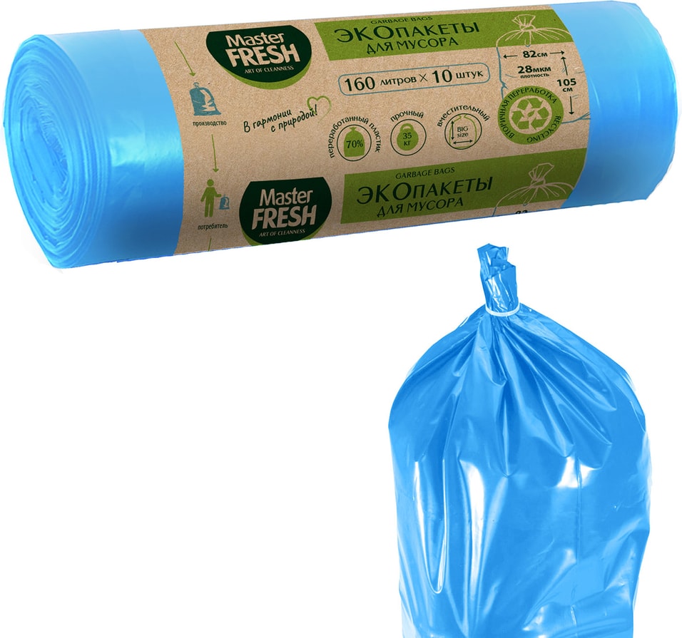 Экопакеты для мусора Master Fresh Recycling голубые 160л 10шт