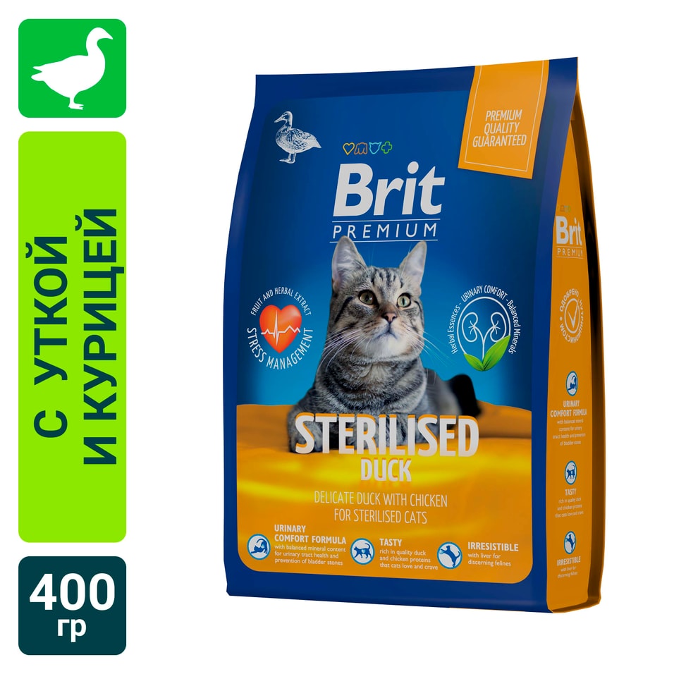 Сухой корм для кошек Brit Premium с уткой и курицей 0.4кг