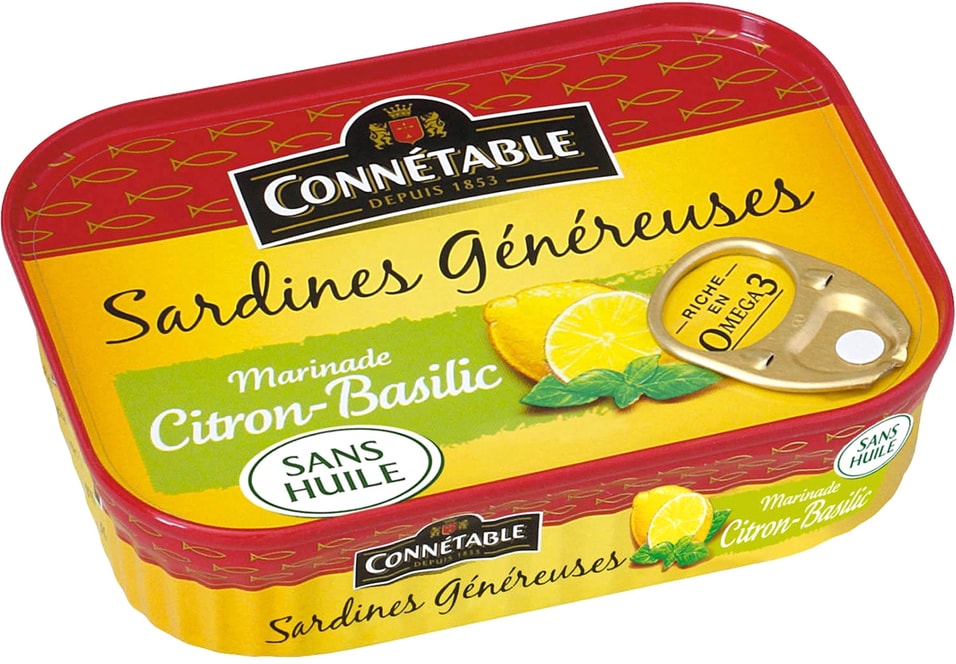 Сардины Connetable Genereuse в маринаде с лимоном и базиликом 140г
