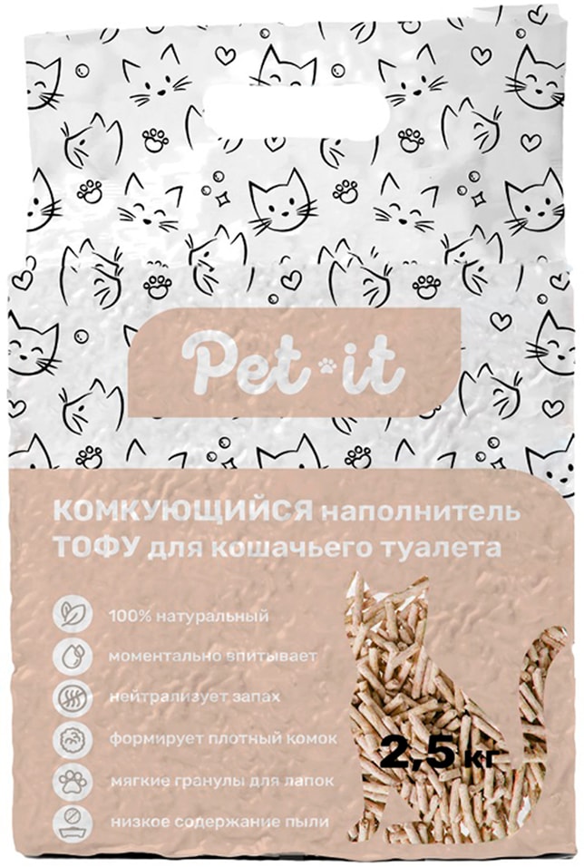 Наполнитель для кошек Pet-it Тофу комкующийся без аромата 6л 789₽