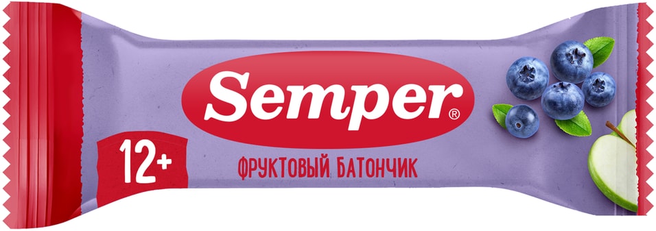 Батончик фруктовый Semper Яблоко и черника для детей с 12 месяцев 15г 81₽