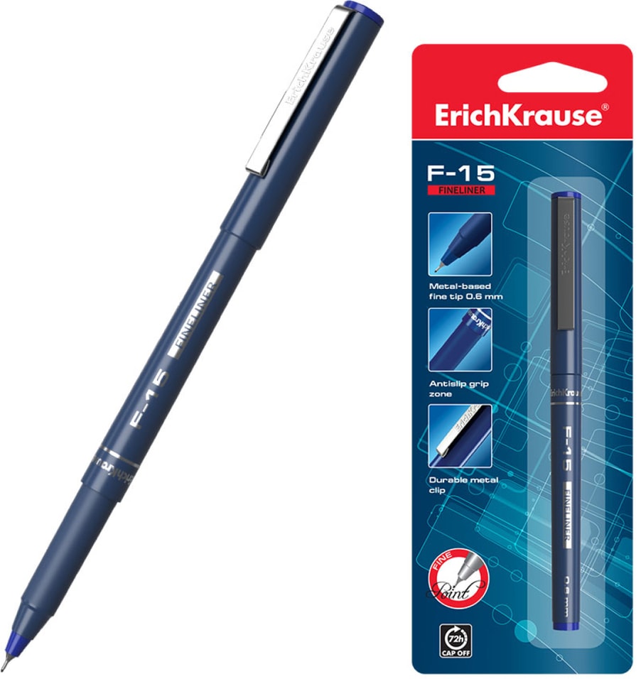 Ручка ErichKrause F-15 Stick Classic капиллярная синяя 1шт