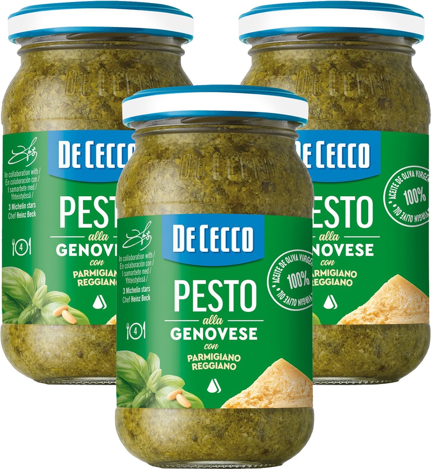 Соус De Cecco Песто с базиликом, кедровыми орехами и оливковым маслом 190г (упаковка 3 шт.)