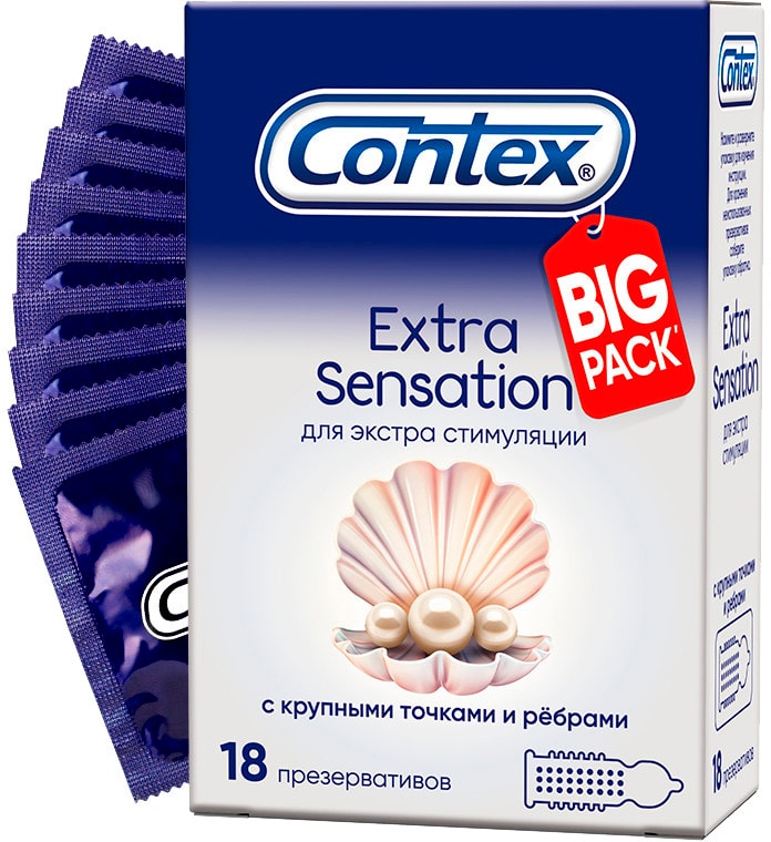 Презервативы Contex Extra Sensation с крупными точками и ребрами 18шт