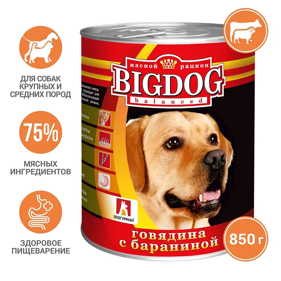 Корм для собак Зоогурман Big Dog Говядина с бараниной 850г