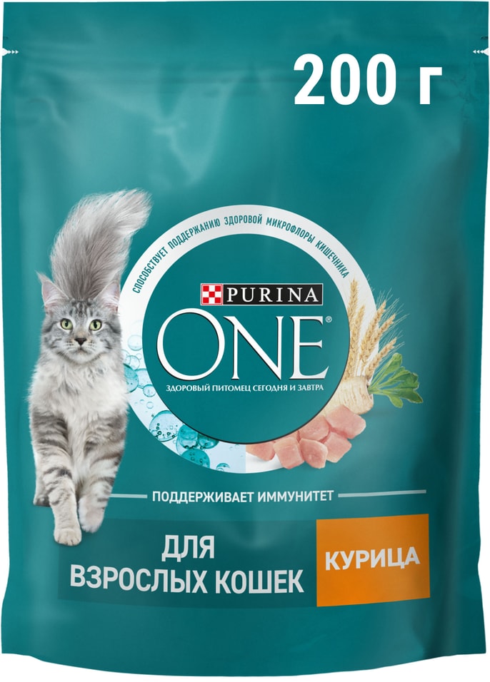 Сухой корм для кошек Purina ONE для взрослых с курицей 200г 149₽