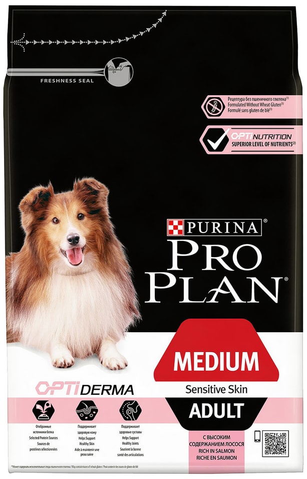 Сухой корм для собак Pro Plan Optiderma Medium Adult Sensitive Skin для средних пород для здоровья кожи и шерсти с лосос