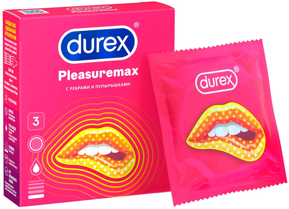Презервативы Durex Pleasuremax с ребрами и пупырышками 3шт