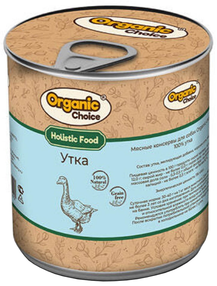 Влажный корм для собак Organic Сhoice Holistic Food Утка 340г 422₽