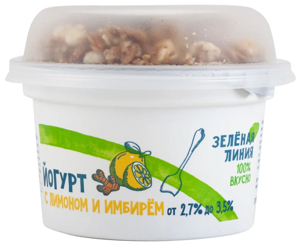 Йогурт Зеленая линия с лимоном имбирем и гранолой с изюмом 2.7-3.5% 215г от Vprok.ru
