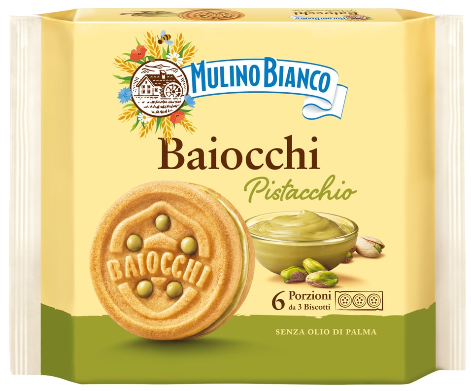 Печенье Mulino Bianco Байокки сахарное с фисташковой начинкой 168г