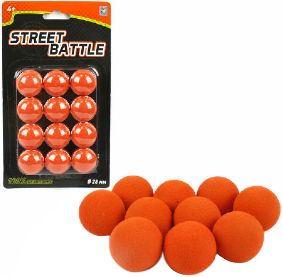 Шарики  для игрушечного оружия 1Toy Street Battle мягкие 28мм 12шт