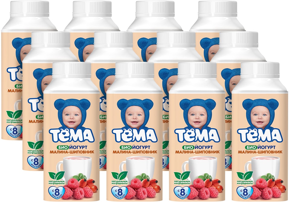 Биойогурт питьевой Тема Малина и Шиповник 2.8% 210г (упаковка 12 шт.)