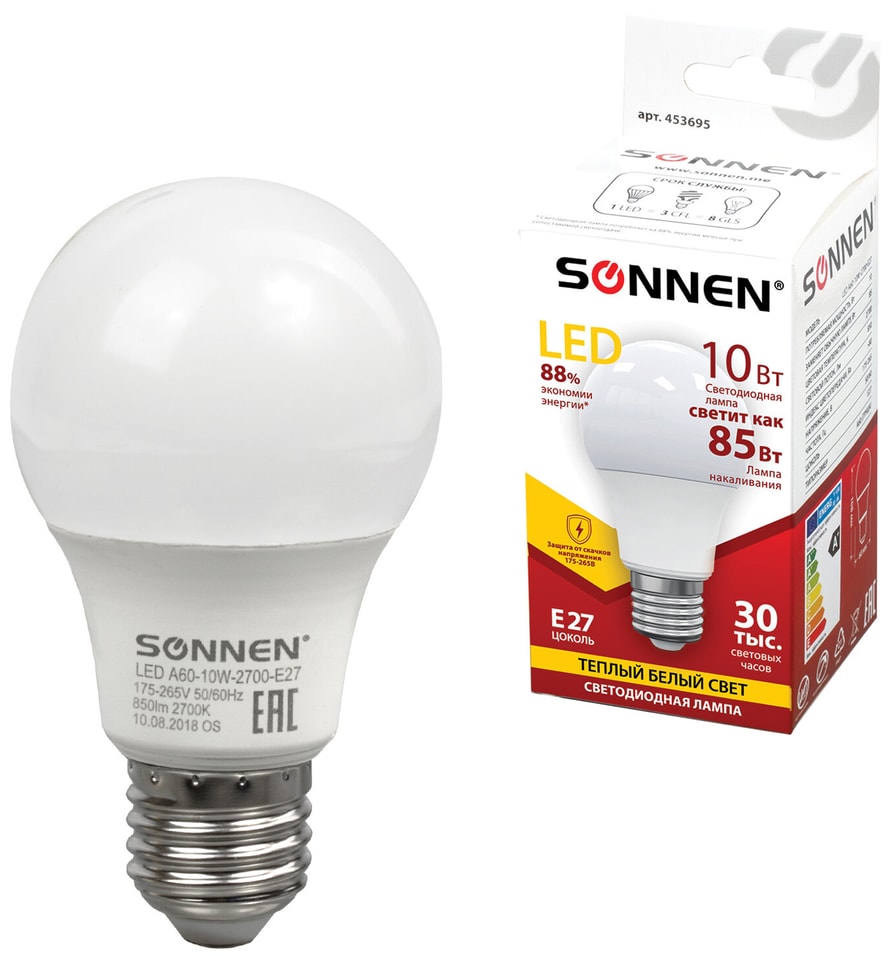 Лампа светодиодная Sonnen 10Вт Е27 LED A60-2700