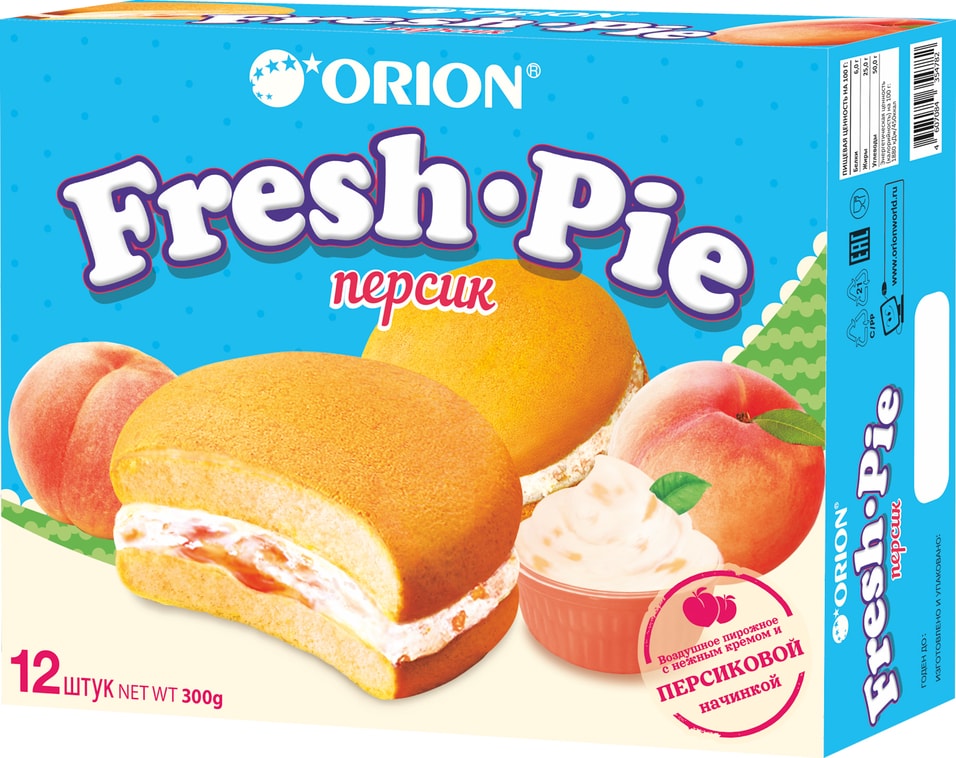 Пирожное Orion Fresh Pie бисквитное Персик 300г