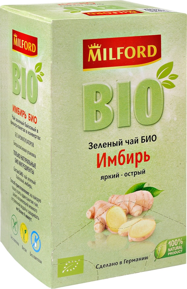 Чай Милфорд БИО Зеленый имбирь 20*1.75г от Vprok.ru