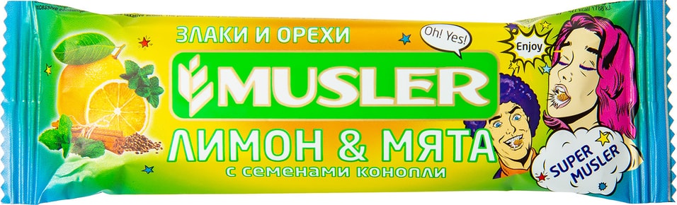 Батончик-мюсли Musler Лимон и мята с семенами конопли30г от Vprok.ru