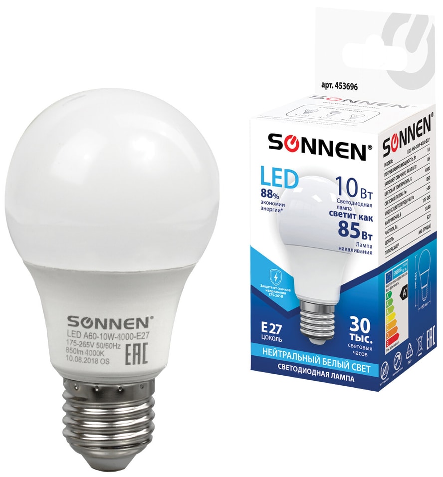Лампа светодиодная Sonnen 10Вт Е27 LED A60-4000