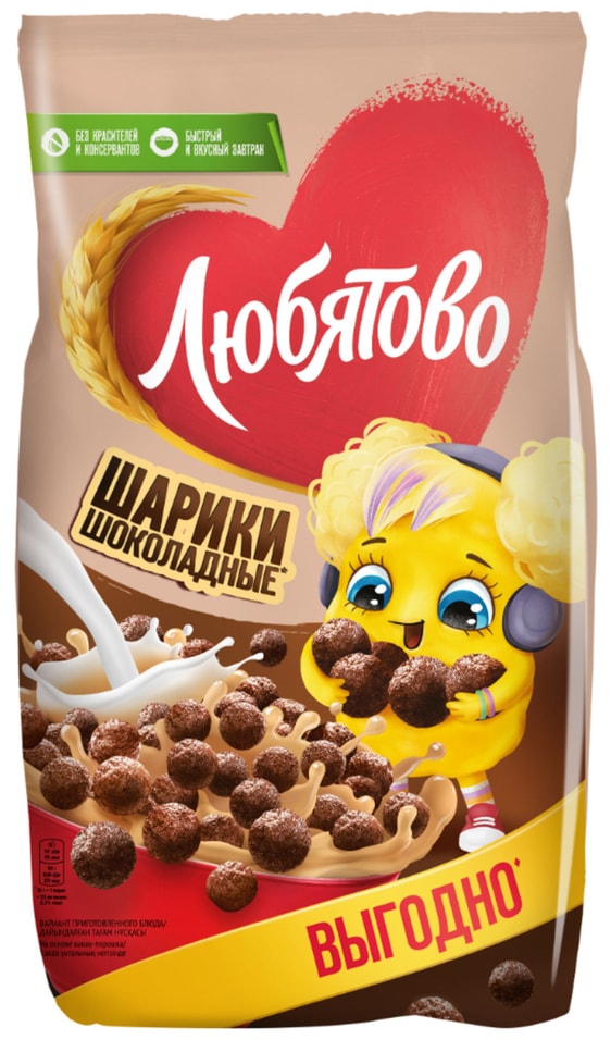 Готовый завтрак Любятово Шарики шоколадные 500г 189₽