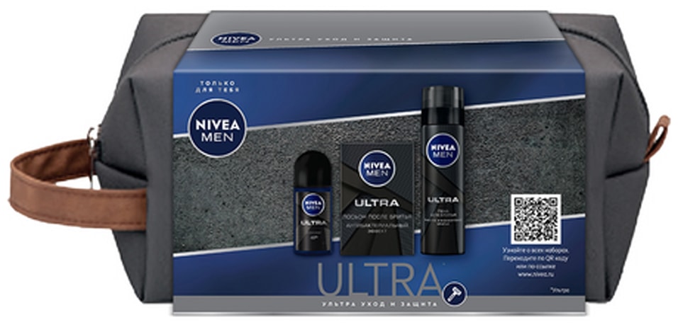 Подарочный набор Nivea Men Ultra Антиперспирант 50мл + Пена для бритья 200мл + Лосьон после бритья 100мл + косметичка от Vprok.ru