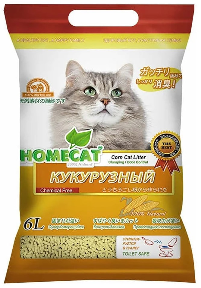 Наполнитель для кошачьего туалета Homecat Эколайн Кукурузный комкующийся 6л