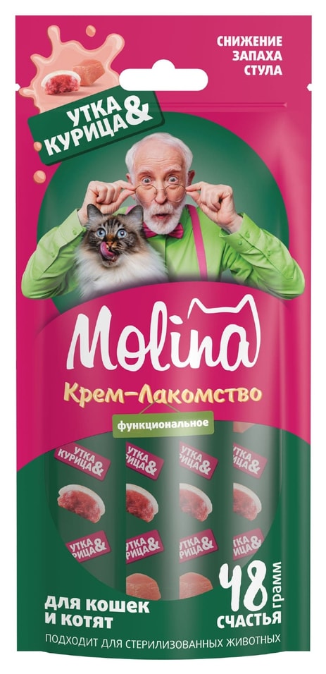 Крем-лакомство для кошек Molina с уткой и курицей 48г 219₽
