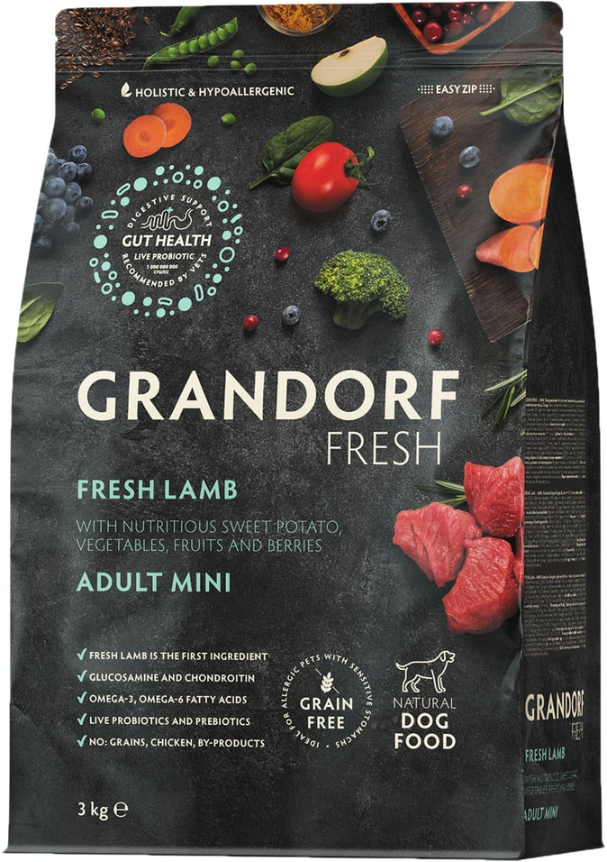 Сухой корм для собак Grandorf Fresh Dog Adult Mini Lamb&Sweet Potato Свежее мясо ягненка с бататом 3кг
