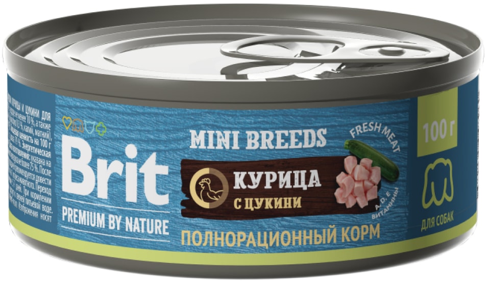 Влажный корм для собак Brit Premium by Nature с курицей и цукини для мелких пород 100г упаковка 12 шт 1908₽