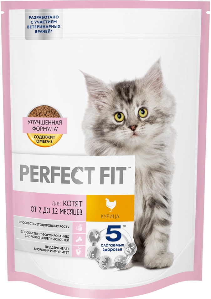 Сухой корм для котят Perfect Fit полнорационный от 2 до 12 месяцев с курицей 650г 449₽