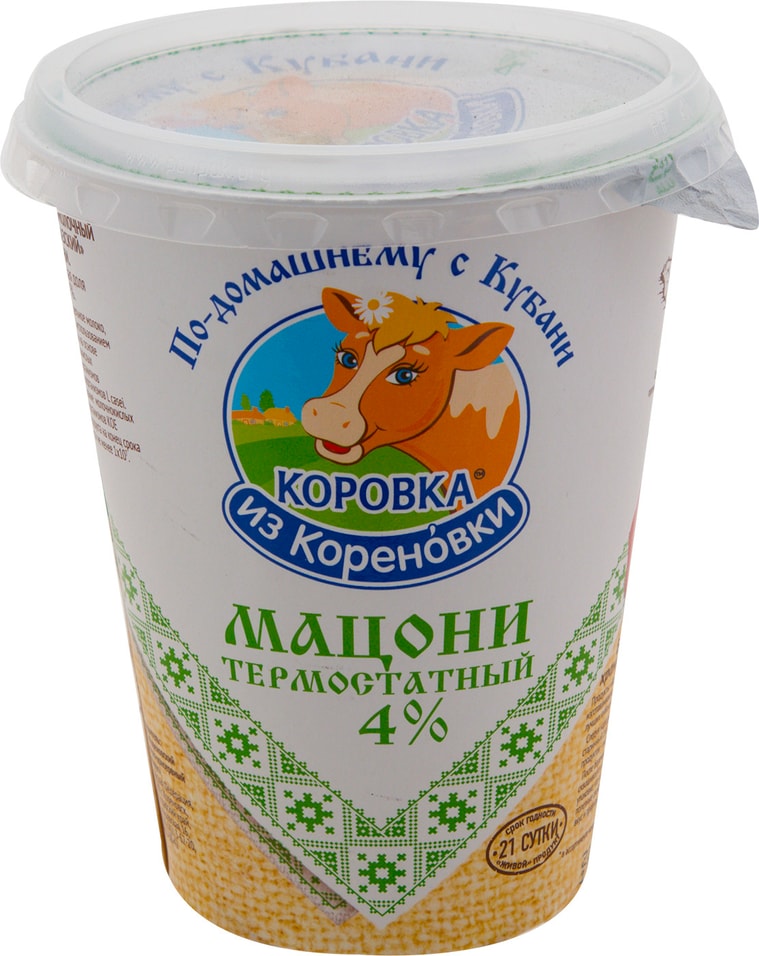Продукт кисломолочный Коровка из Кореновки Мацони термостатный 4% 350г от Vprok.ru