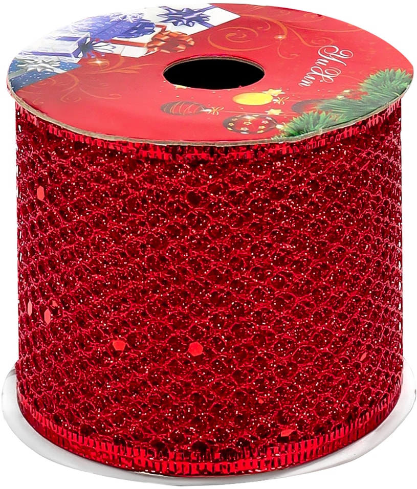 Лента новогодняя Miland Алые блестки 63см27м 36₽