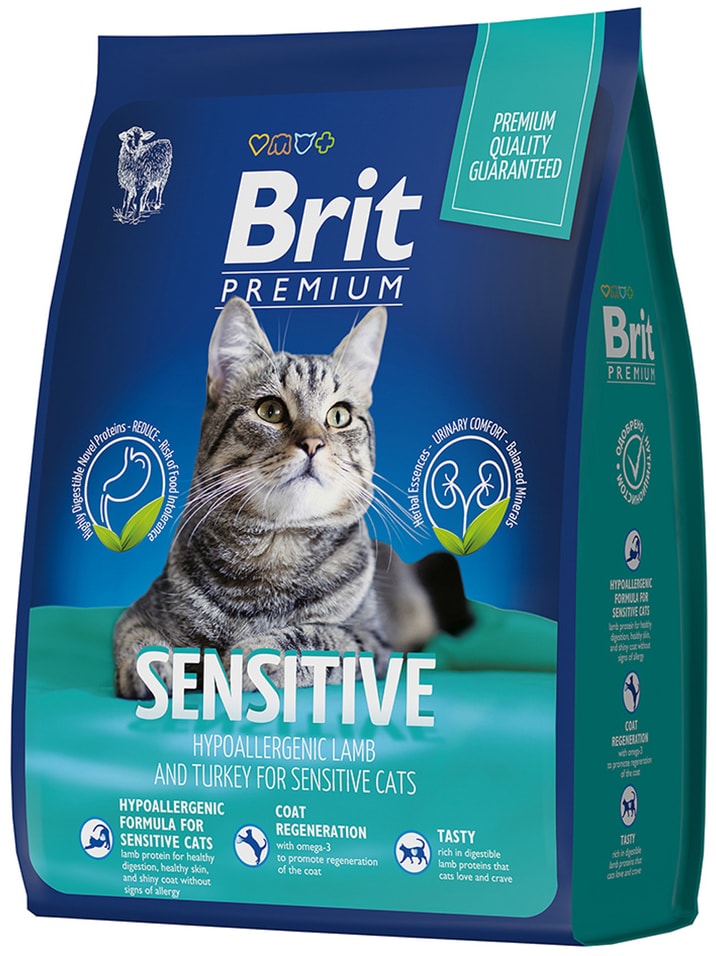 Сухой корм для кошек Brit Premium Sensitive с курицей и бараниной 0.4кг
