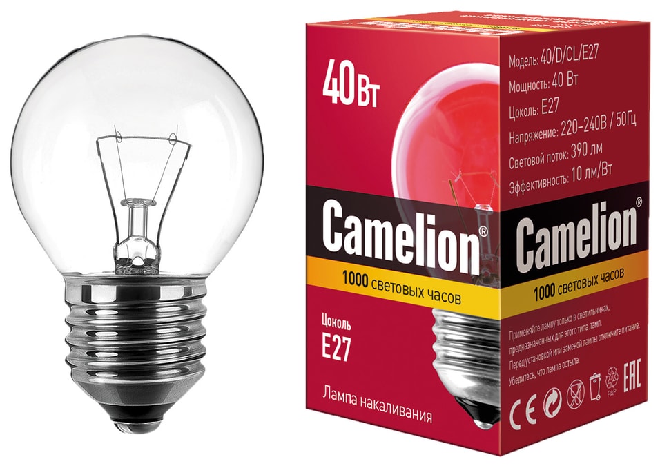 Лампа накаливания Camelion E27 40Вт от Vprok.ru