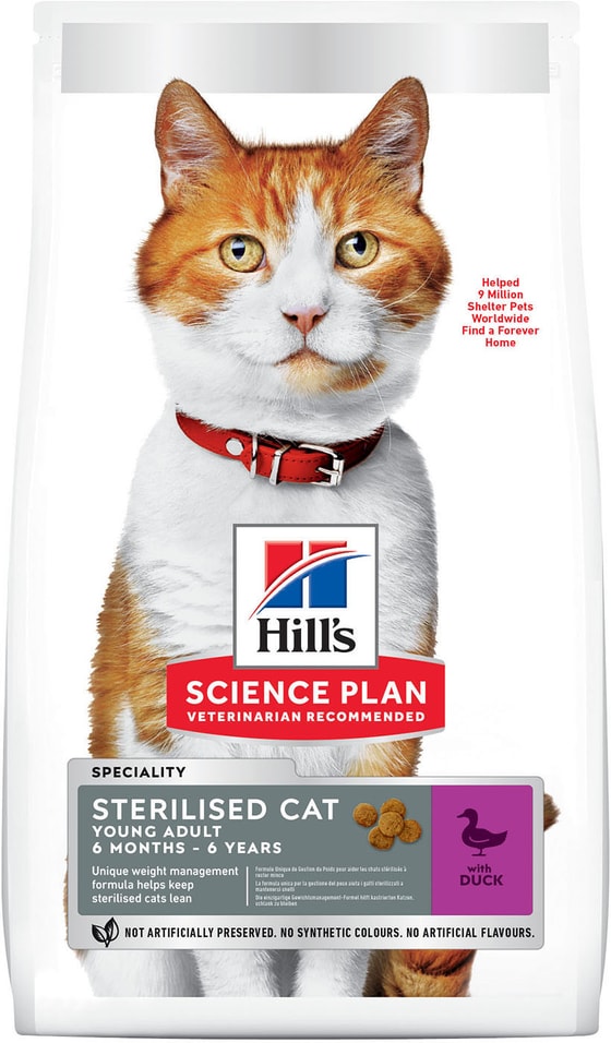 Сухой корм для стерилизованных кошек и кастрированных котов Hills Science Plan Sterilised Cat с уткой 1.5кг