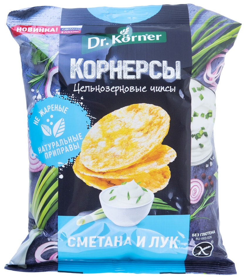 Чипсы Dr.Korner Кукурузно-рисовые со сметаной и зеленым луком 50г