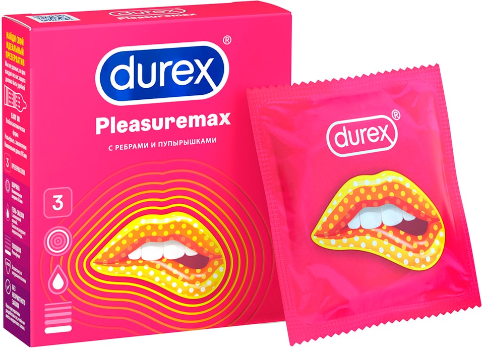 Презервативы Durex Pleasuremax с ребрами и пупырышками 3шт