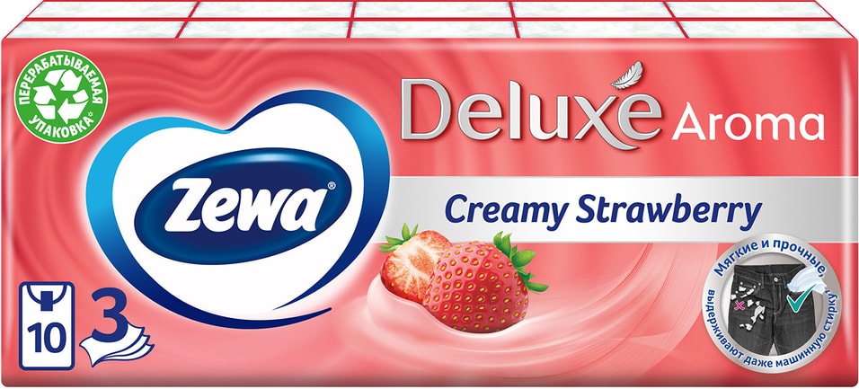 Носовые платки Zewa Deluxe Creamy Strawberry 10*10шт