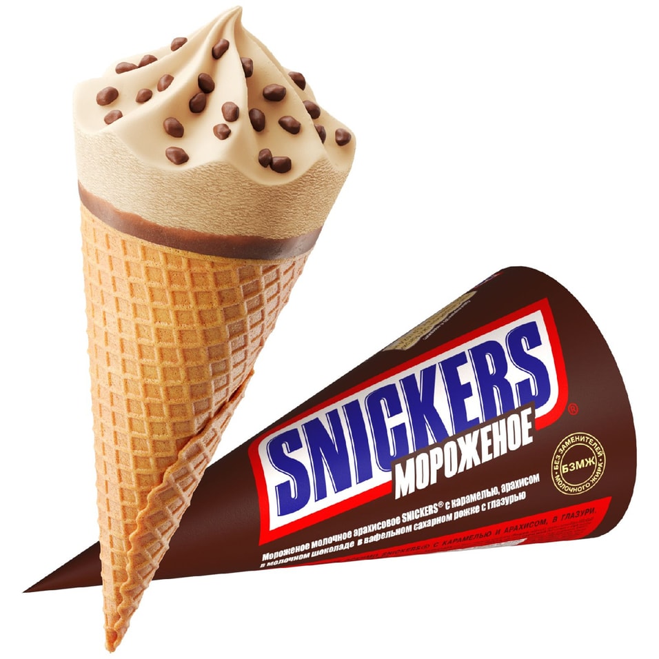Мороженое Snickers молочное с карамелью арахисом в молочном шоколаде 69г