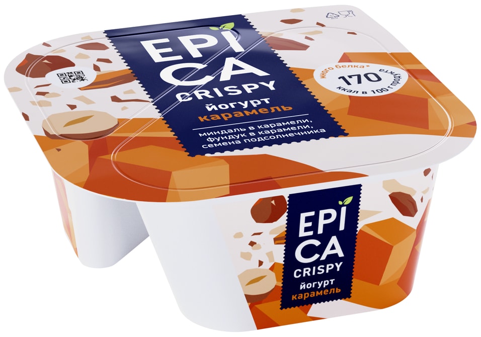 Йогурт Epica Crispy Карамель со смесью семян и орехов в карамели 10.2% 140г