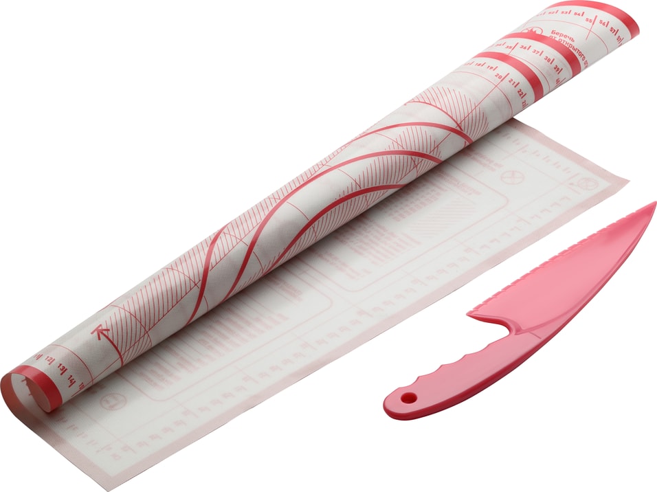 Набор Apollo Genio Ganga Коврик силиконовый для раскатки теста для выпечки + Нож для теста розовый