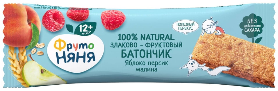 Батончик злаково-фруктовый ФрутоНяня Яблоко Персик Малина 25г