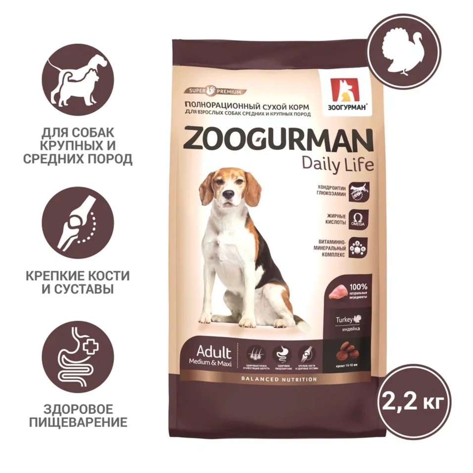 Сухой корм для собак Зоогурман Zoogurman Daily Life Индейка 2.2кг