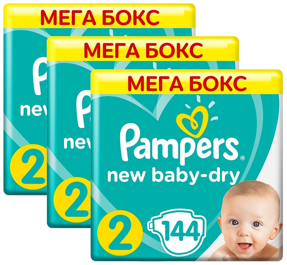 Подгузники для новорожденных Pampers New Baby-Dry 2 размер 4-8кг 144шт упаковка 2 шт 3958₽