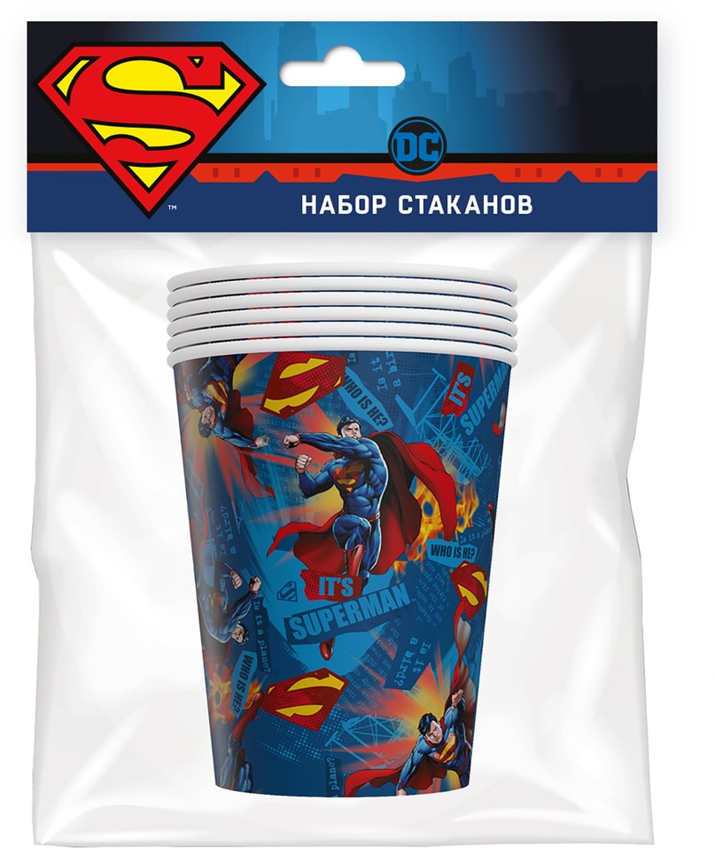 Набор бумажных стаканов ND Play Superman 250мл 6шт от Vprok.ru