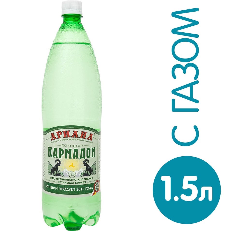 Вода Кармадон минеральная лечебно-столовая газированная 1.5л от Vprok.ru
