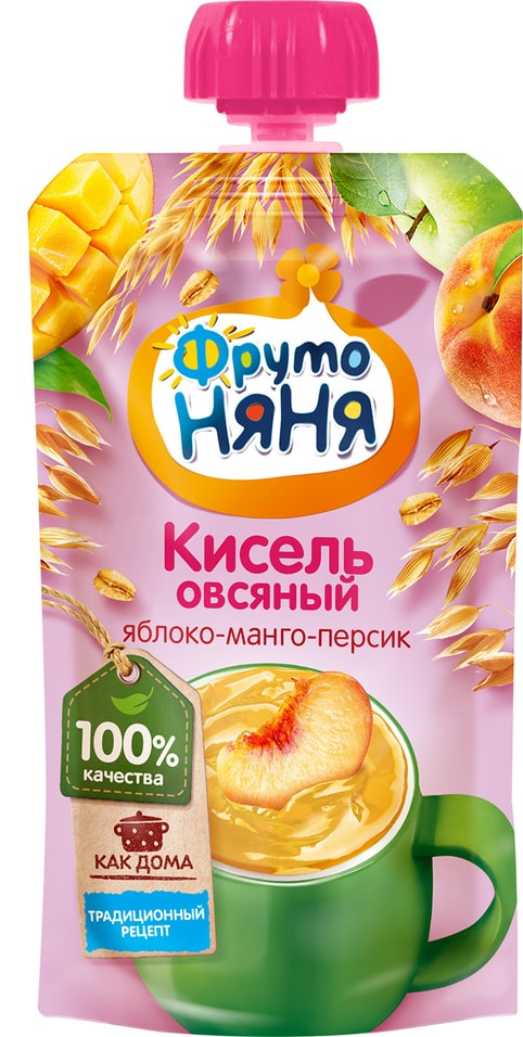 Кисель ФрутоНяня Овсяный яблоко манго персик 130г от Vprok.ru