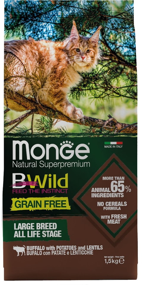 Сухой корм для котят и крупных кошек Monge BWild Grain Free беззерновой из мяса буйвола 1.5кг